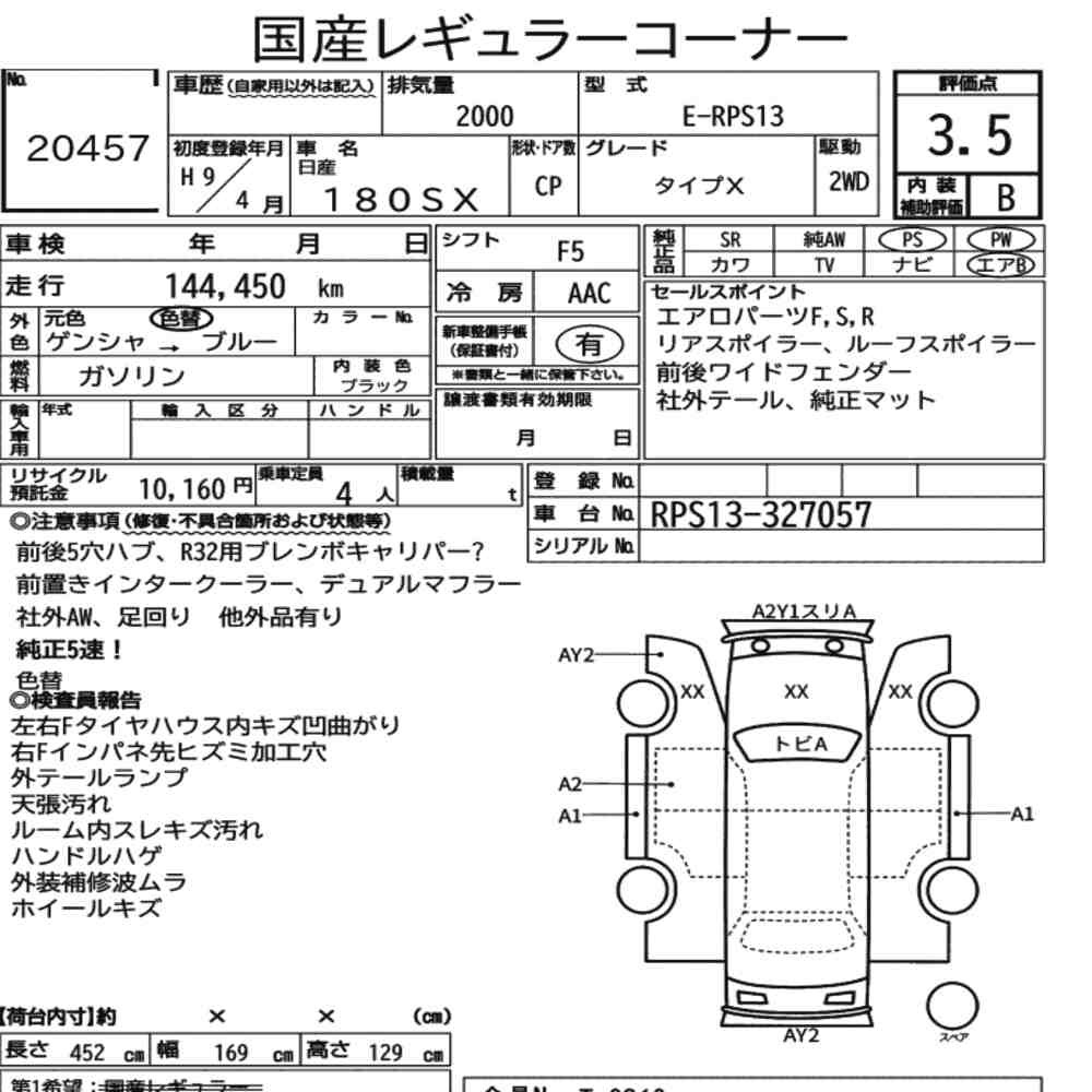 Arkusz aukcyjny — 1997 Nissan 180SX Type X