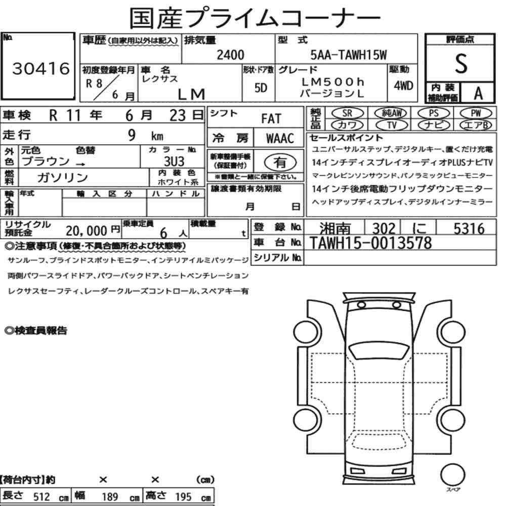 Arkusz aukcyjny — 2026 Lexus LM 4WD LM500H Version L