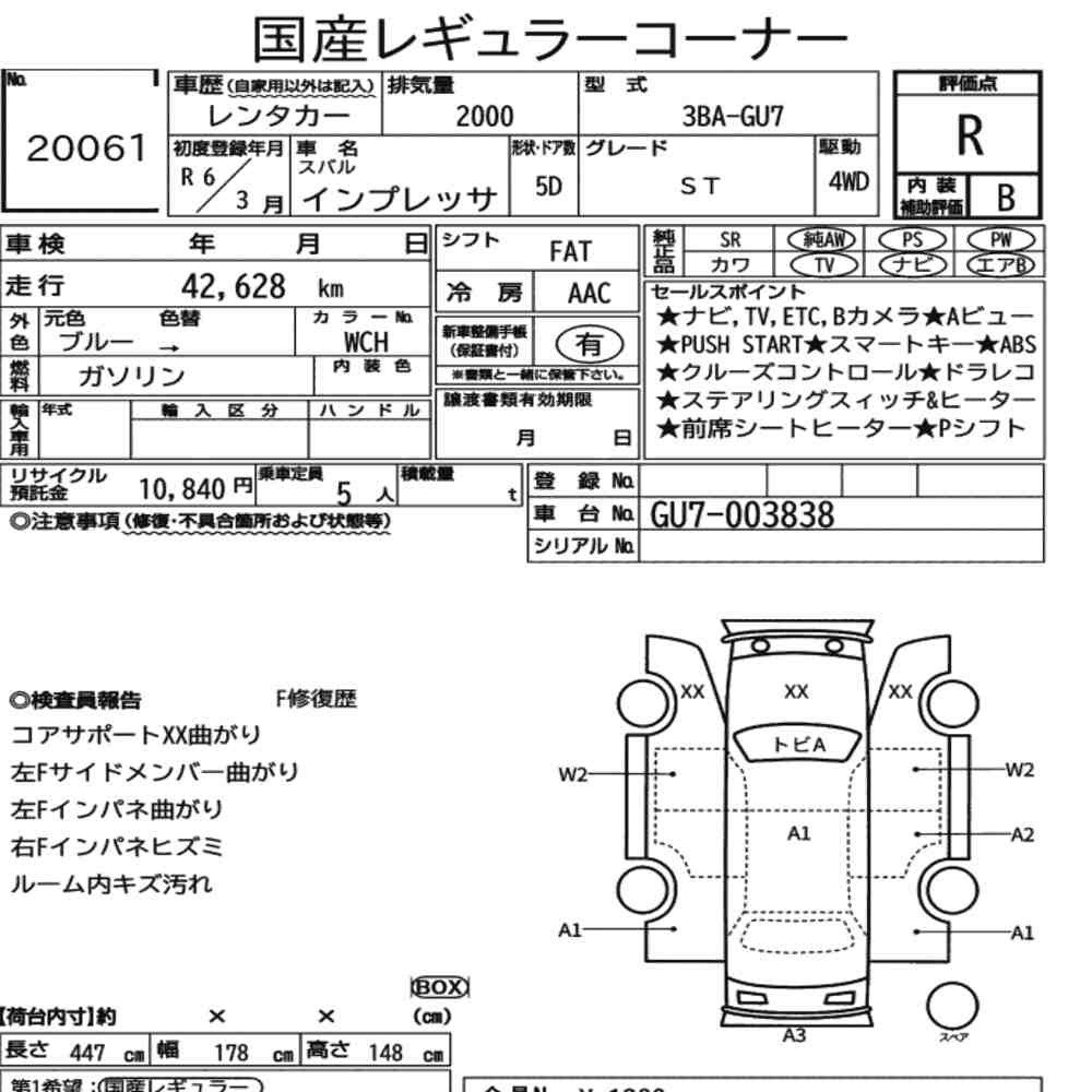 Arkusz aukcyjny — 2024 Subaru Impreza 5D 4WD ST