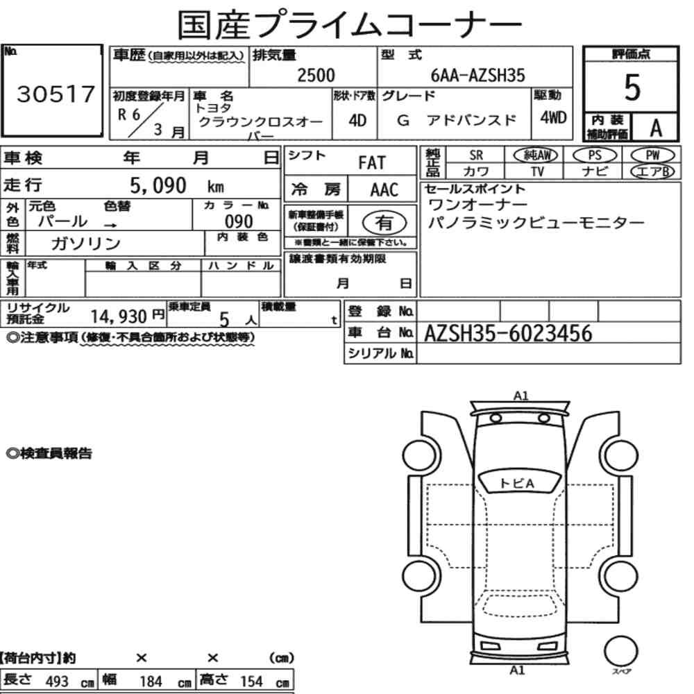 Arkusz aukcyjny — 2024 Toyota Crown Crossover 4WD G Advanced