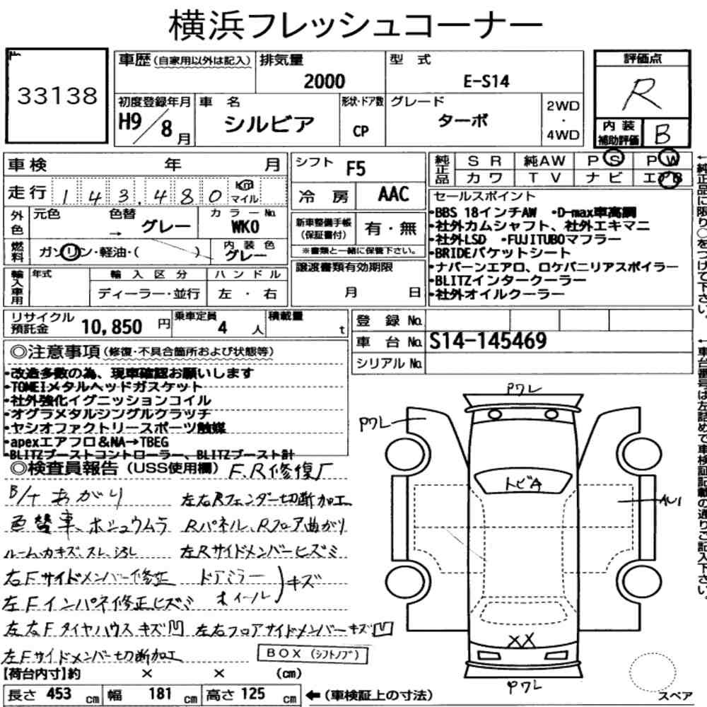 Arkusz aukcyjny — 1997 Nissan Silvia CP