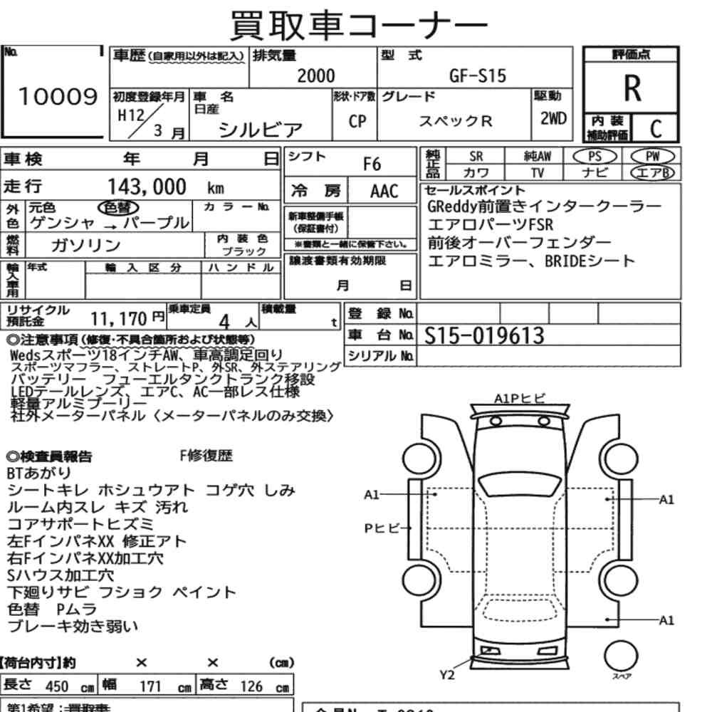 Arkusz aukcyjny — 2000 Nissan Silvia CP Spec.r