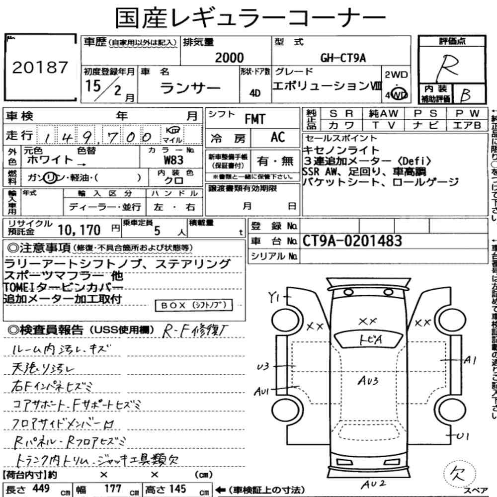 Arkusz aukcyjny — 2003 Mitsubishi Lancer 4D 4WD