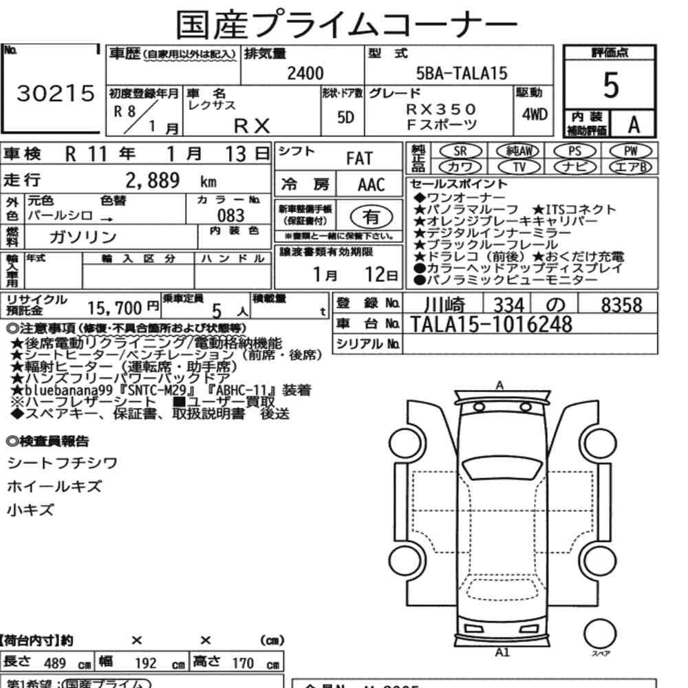 Arkusz aukcyjny — 2026 Lexus RX 4WD F Sport