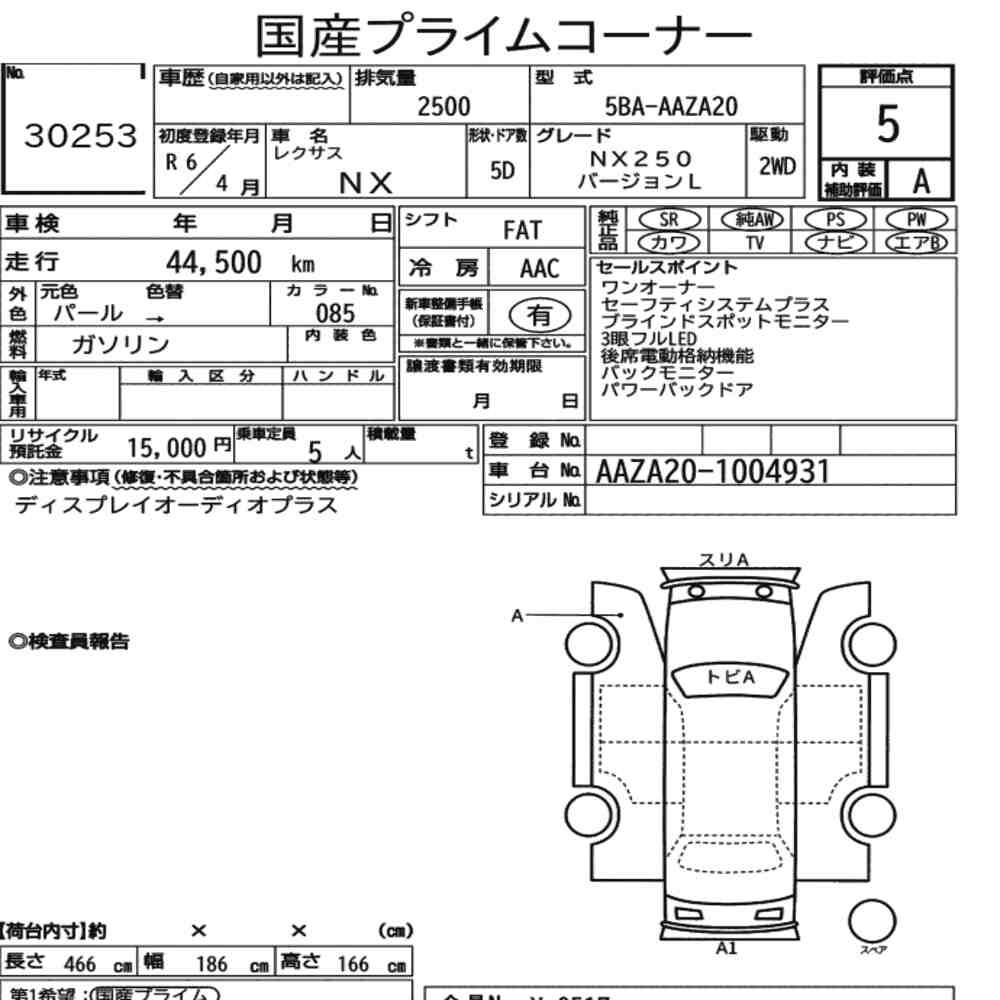 Arkusz aukcyjny — 2024 Lexus NX NX250 Version L