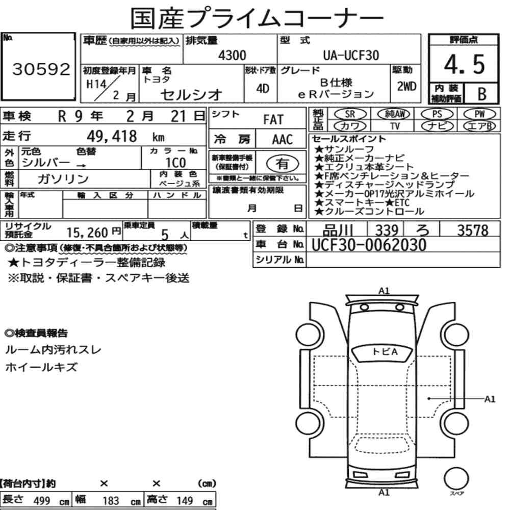 Arkusz aukcyjny — 2002 Toyota Celsior B Version Er Version