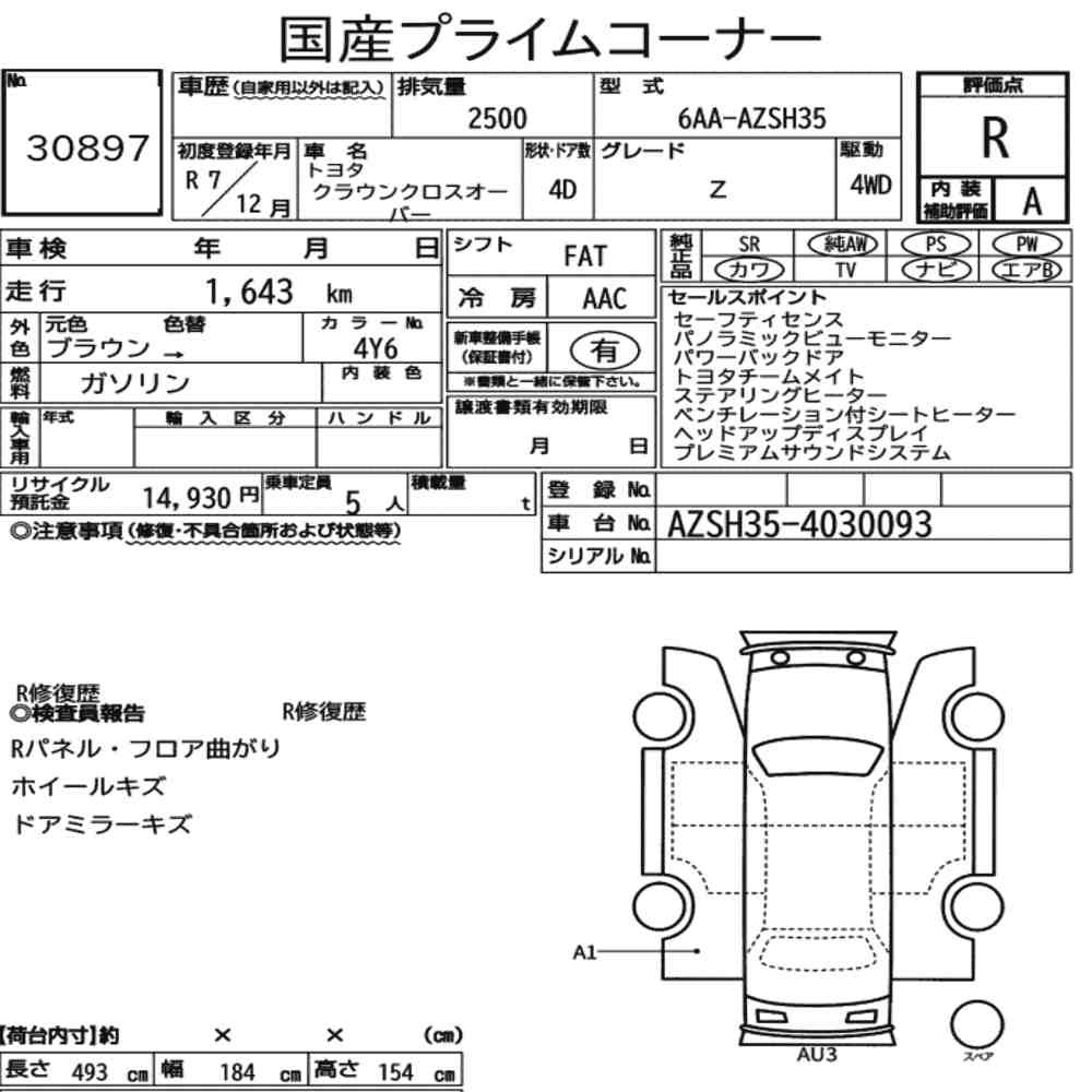 Arkusz aukcyjny — 2025 Toyota Crown Crossover 4WD Z
