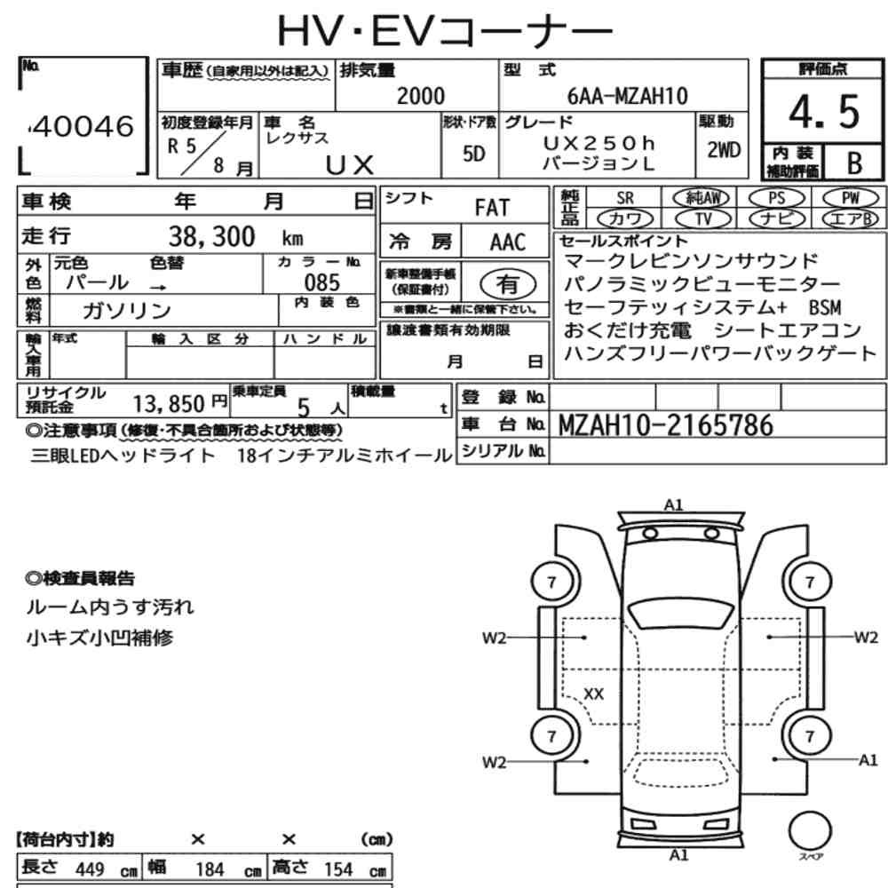 Arkusz aukcyjny — 2023 Lexus Ux UX250H Version L