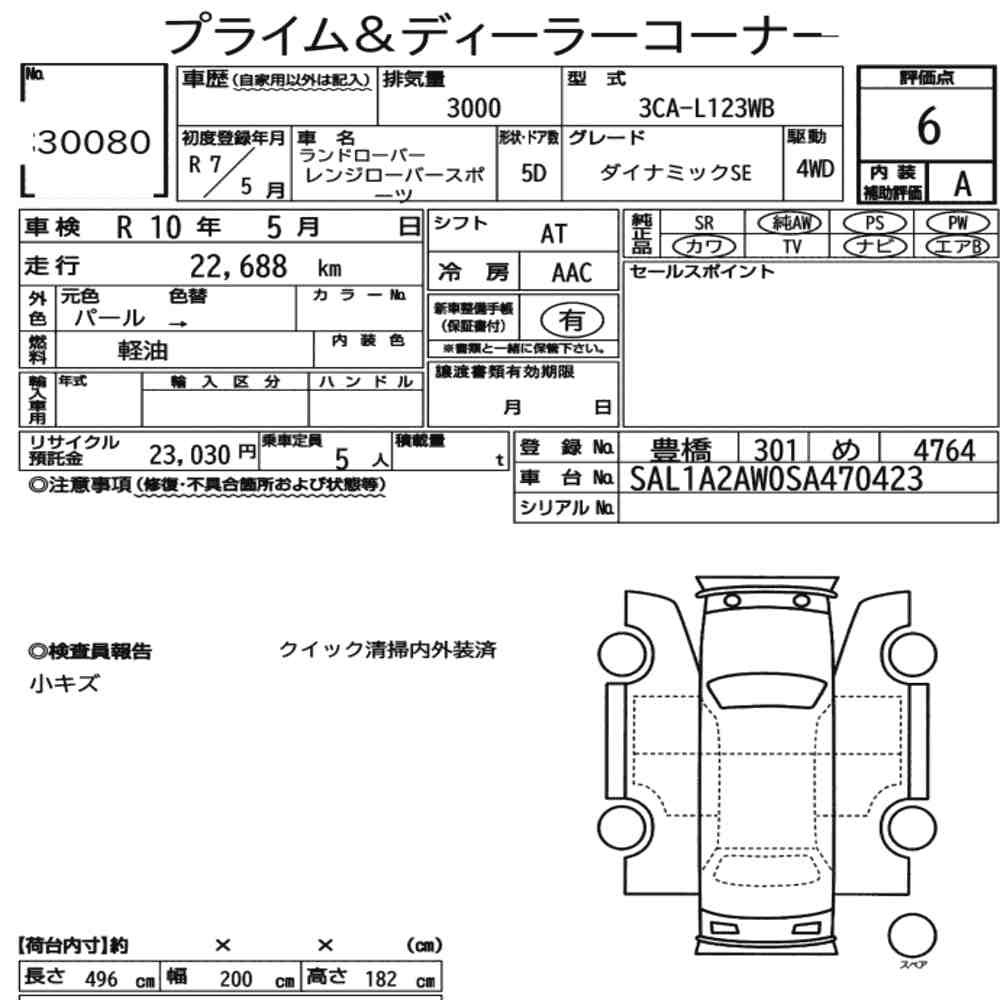 Arkusz aukcyjny — 2025 Land Rover Range Rover Sport 4WD