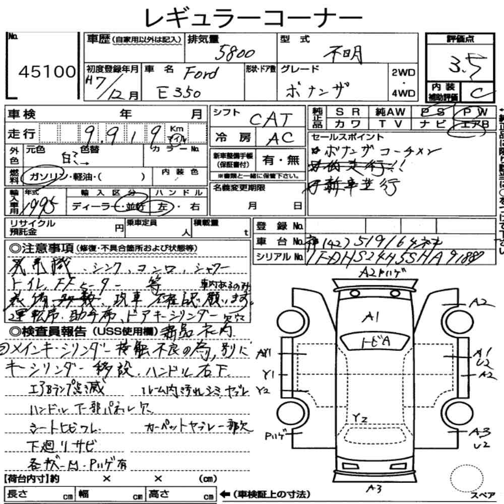 Arkusz aukcyjny — 1995 Ford E-350 4D