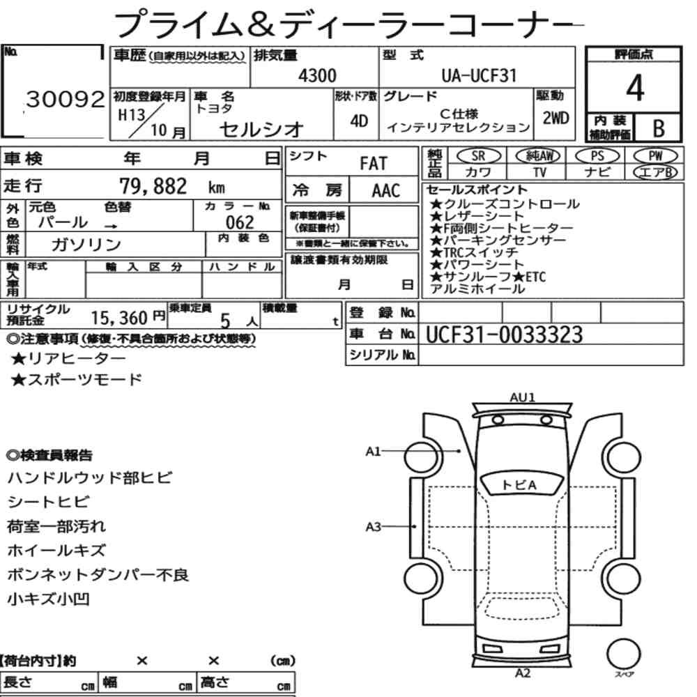 Arkusz aukcyjny — 2001 Toyota Celsior C Version Interior Selection
