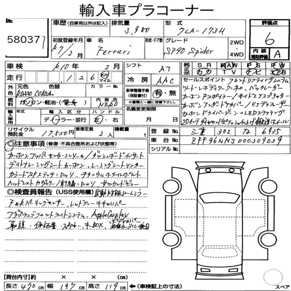 Arkusz aukcyjny — 2025 Ferrari SF90 Spider 4WD