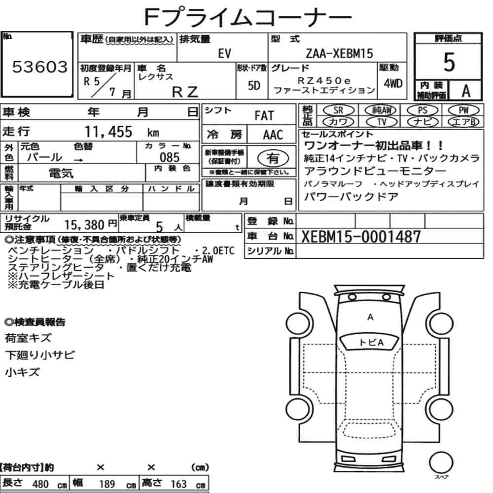 Arkusz aukcyjny — 2023 Lexus RZ 4WD RZ450E First Edition