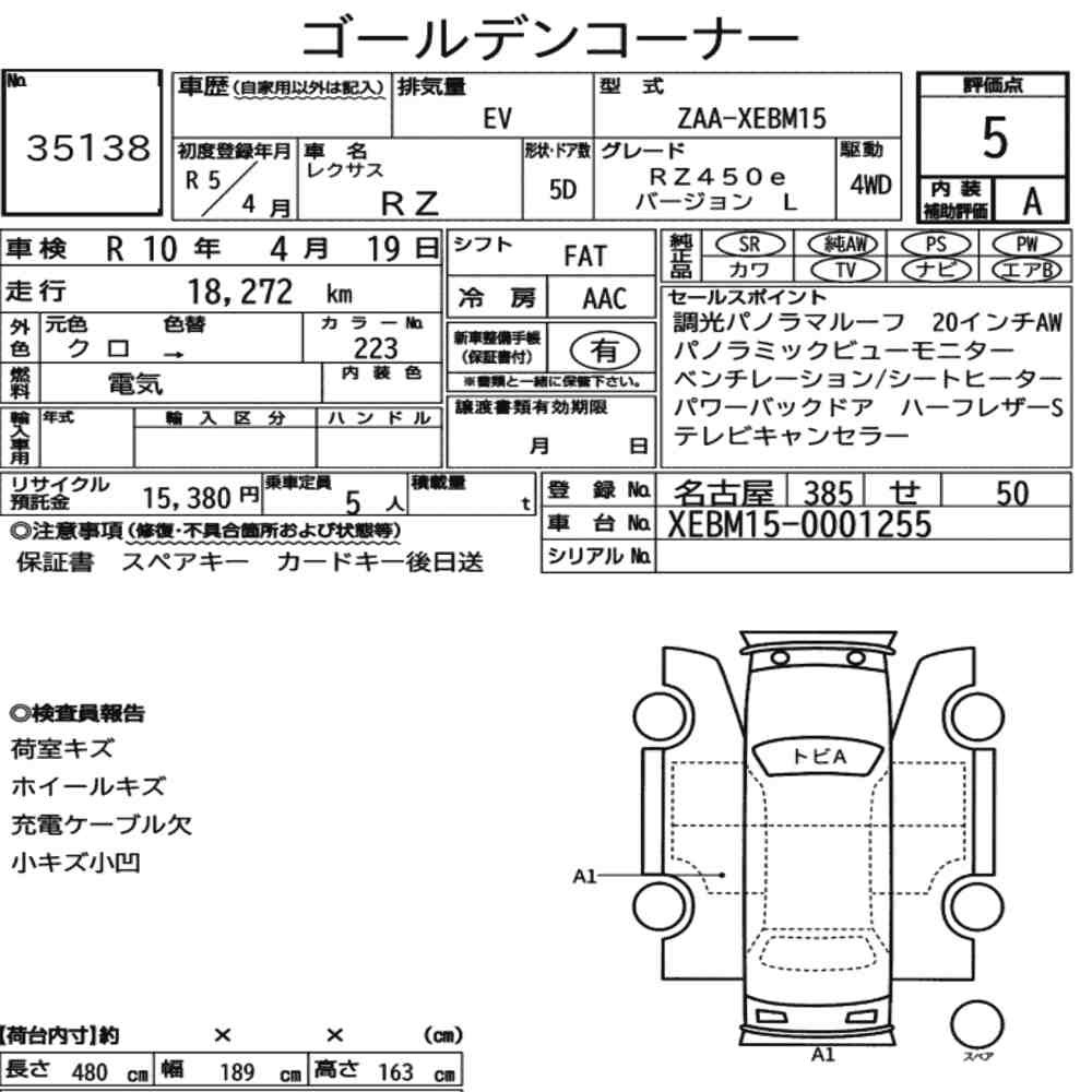 Arkusz aukcyjny — 2023 Lexus RZ 4WD RZ450E Version L