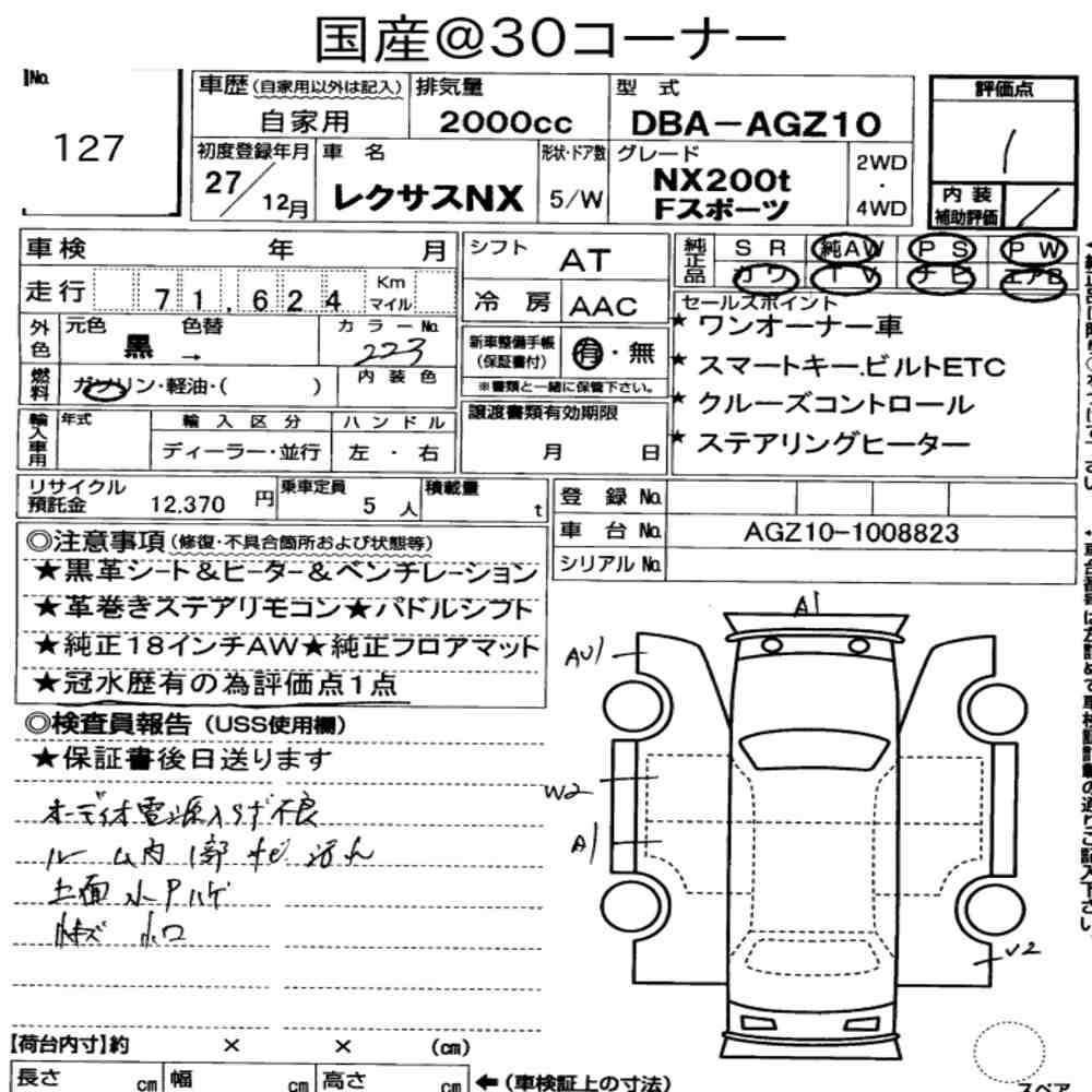 Arkusz aukcyjny — 2015 Lexus NX NX200T F Sport