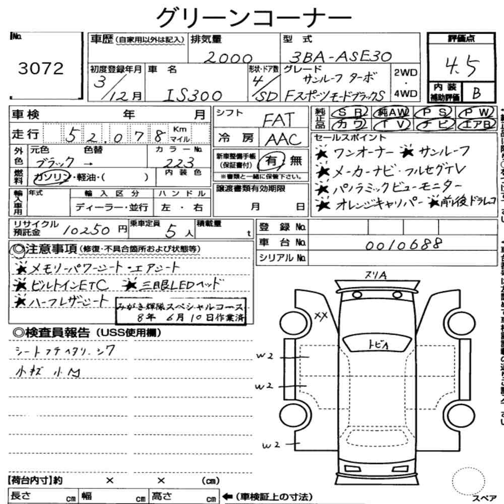 Arkusz aukcyjny — 2021 Lexus Is 4D IS300 F Sport Mode Black S