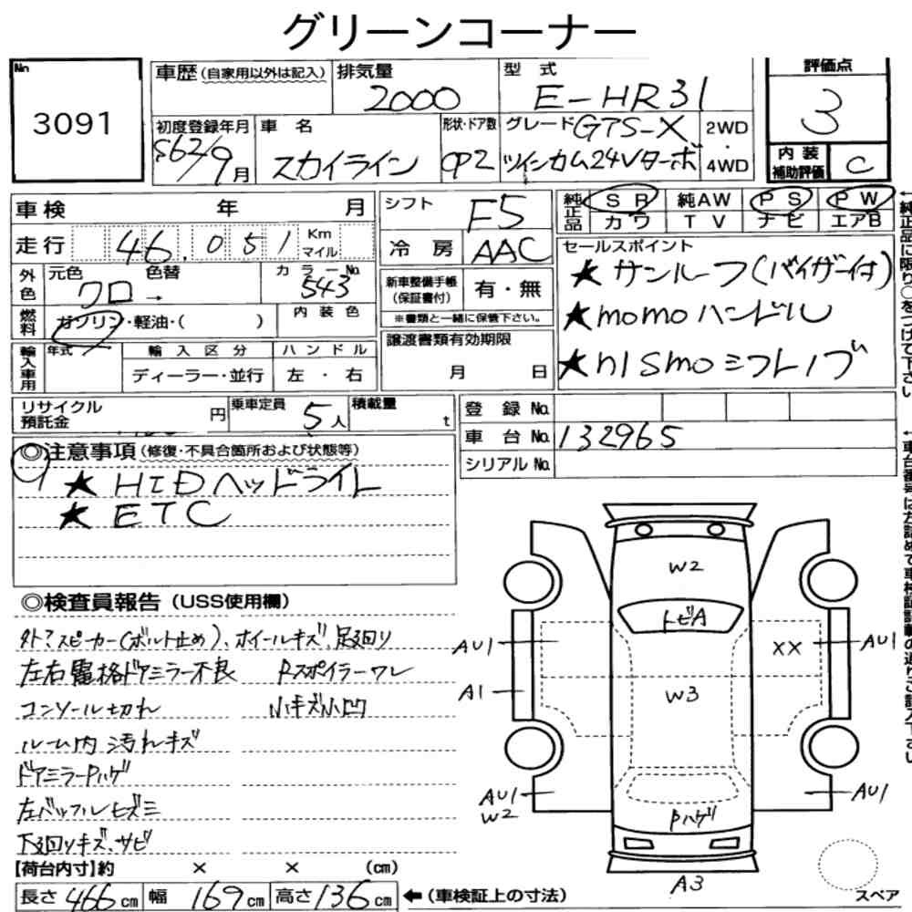 Arkusz aukcyjny — 1987 Nissan Skyline CP GTS-X Twin Cam 24V Turbo