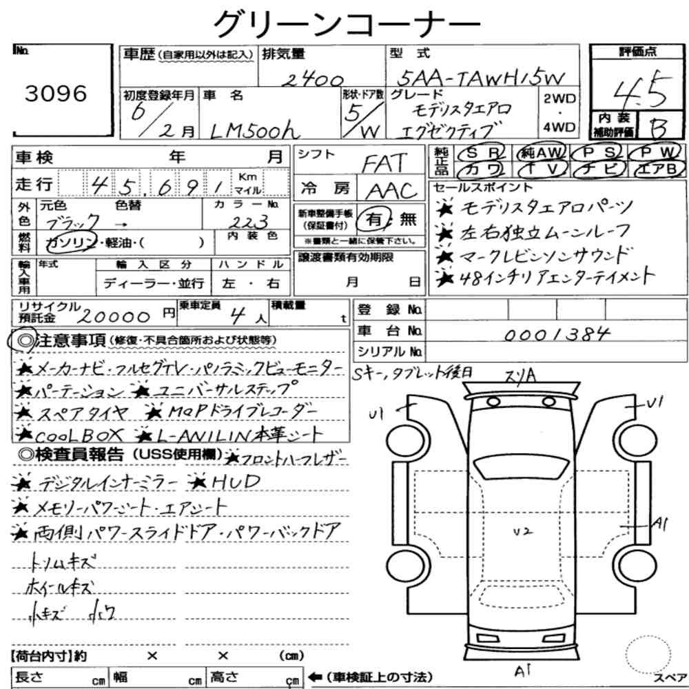 Arkusz aukcyjny — 2024 Lexus LM 4WD LM500H Executive