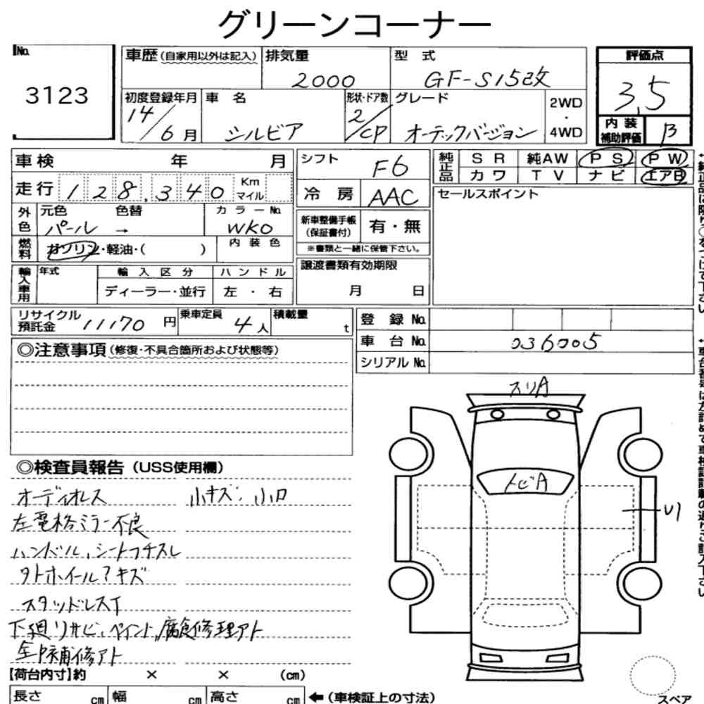 Arkusz aukcyjny — 2002 Nissan Silvia CP Autech Version