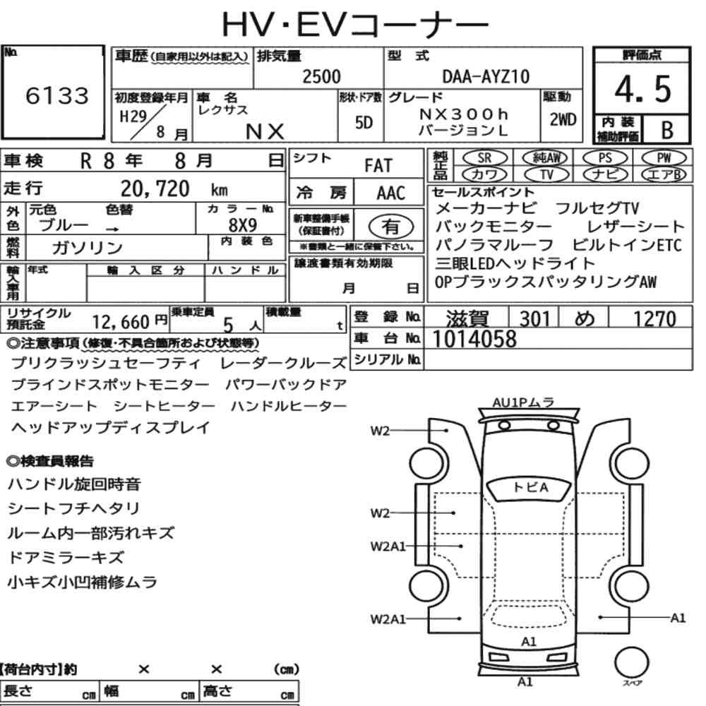 Arkusz aukcyjny — 2017 Lexus NX NX300H Version L