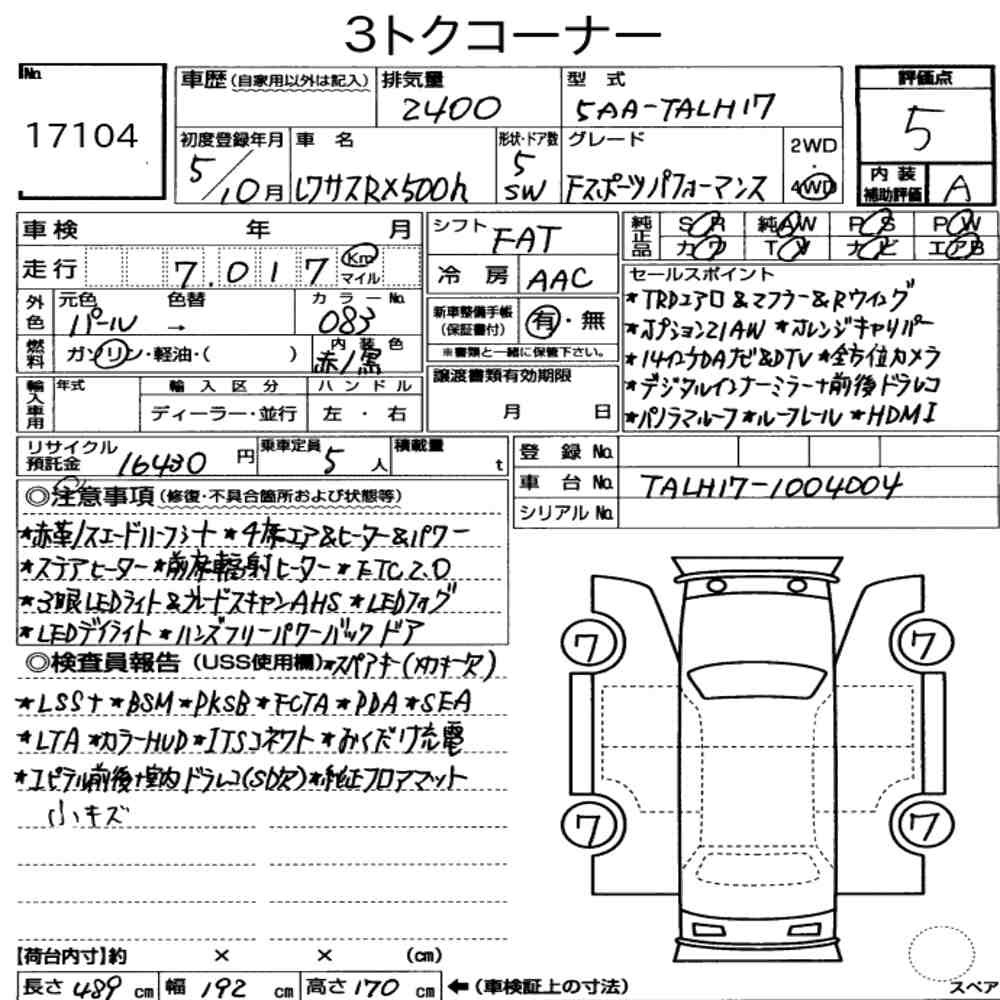 Arkusz aukcyjny — 2023 Lexus RX 4WD RX500H F Sport Performance