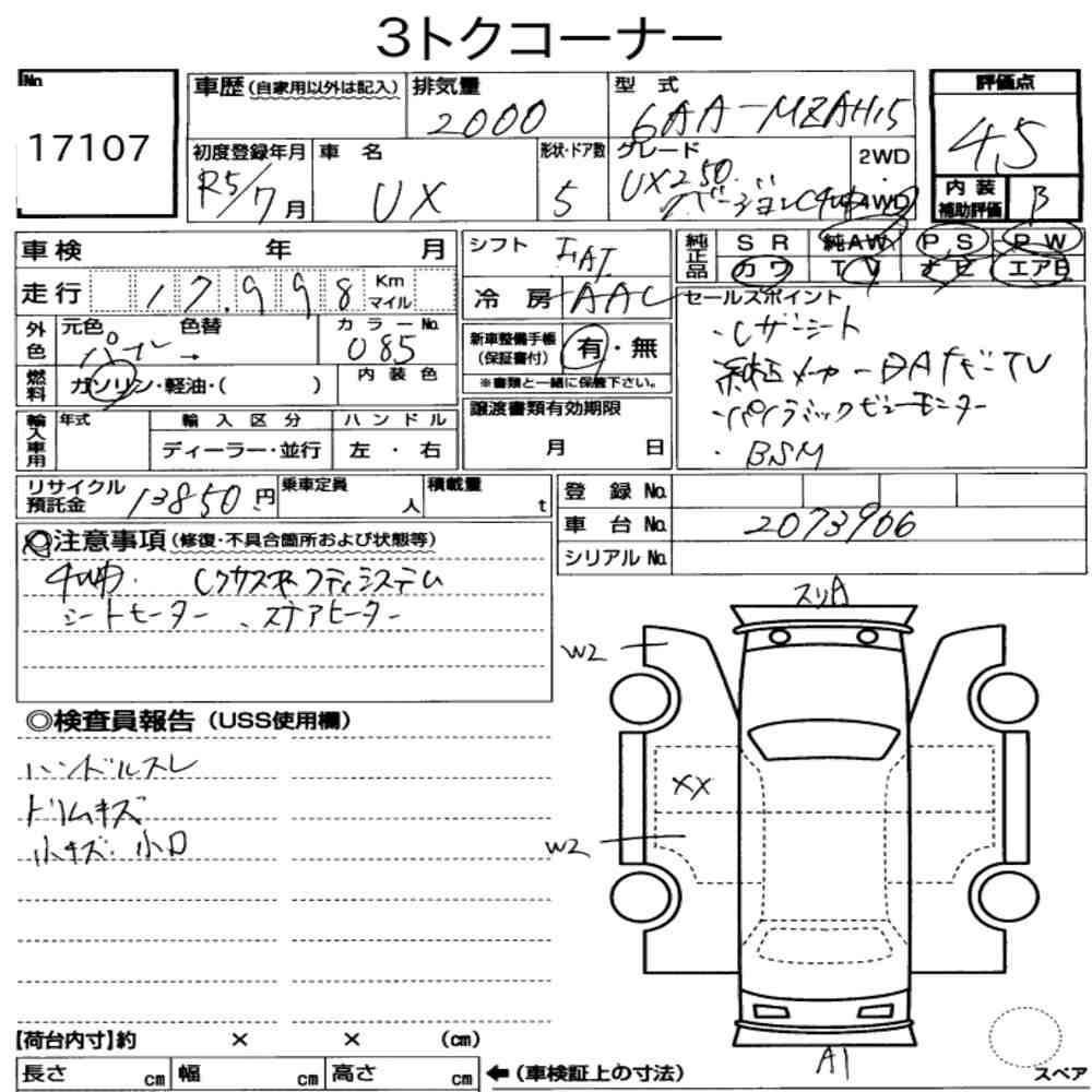 Arkusz aukcyjny — 2023 Lexus Ux 4WD UX250H Version C