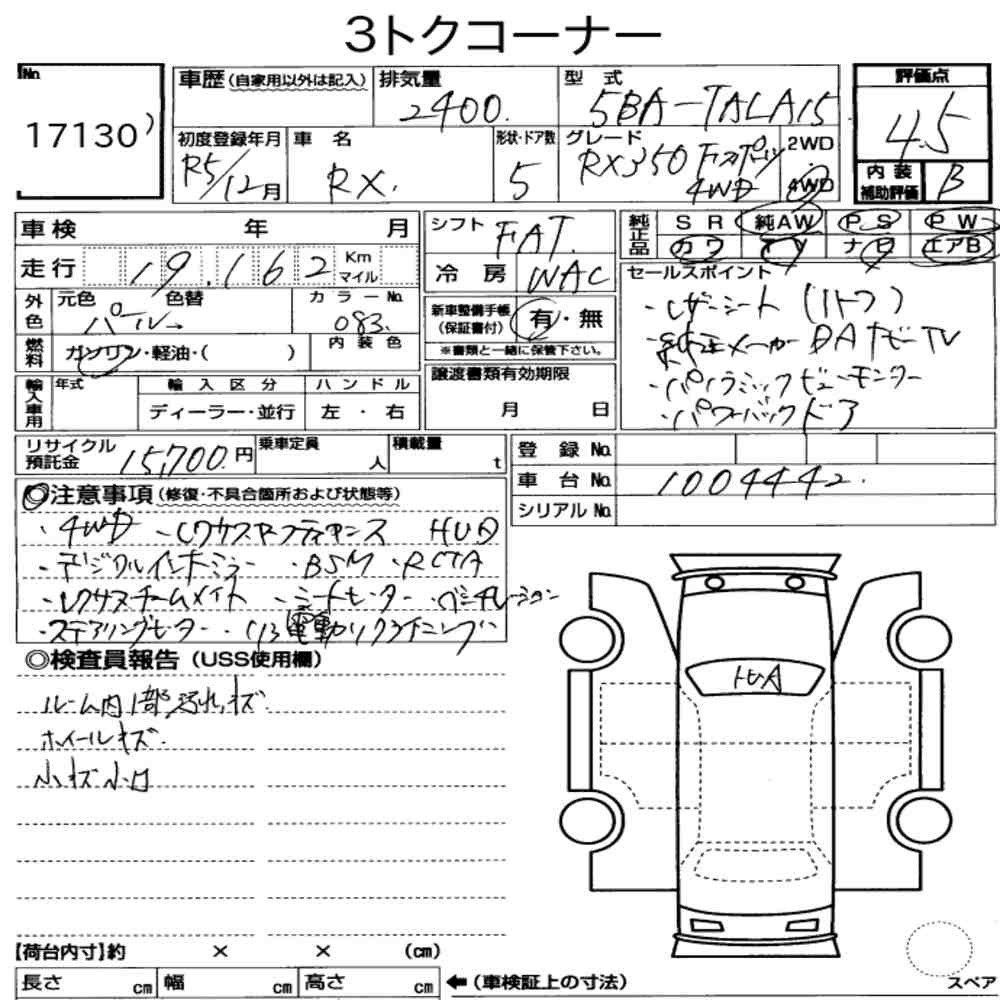 Arkusz aukcyjny — 2023 Lexus RX 4WD F Sport