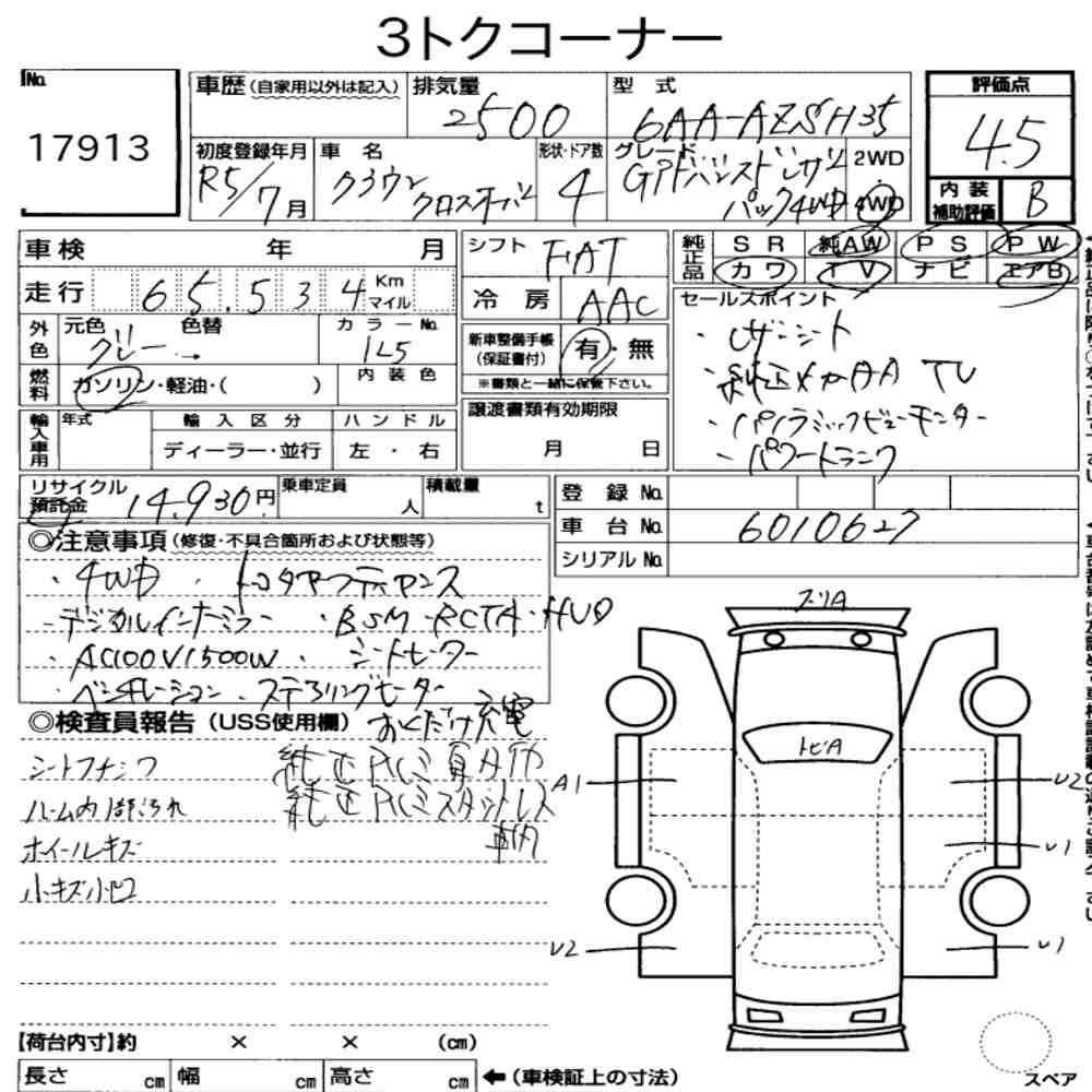 Arkusz aukcyjny — 2023 Toyota Crown Crossover 4WD G Advanced･leather Package