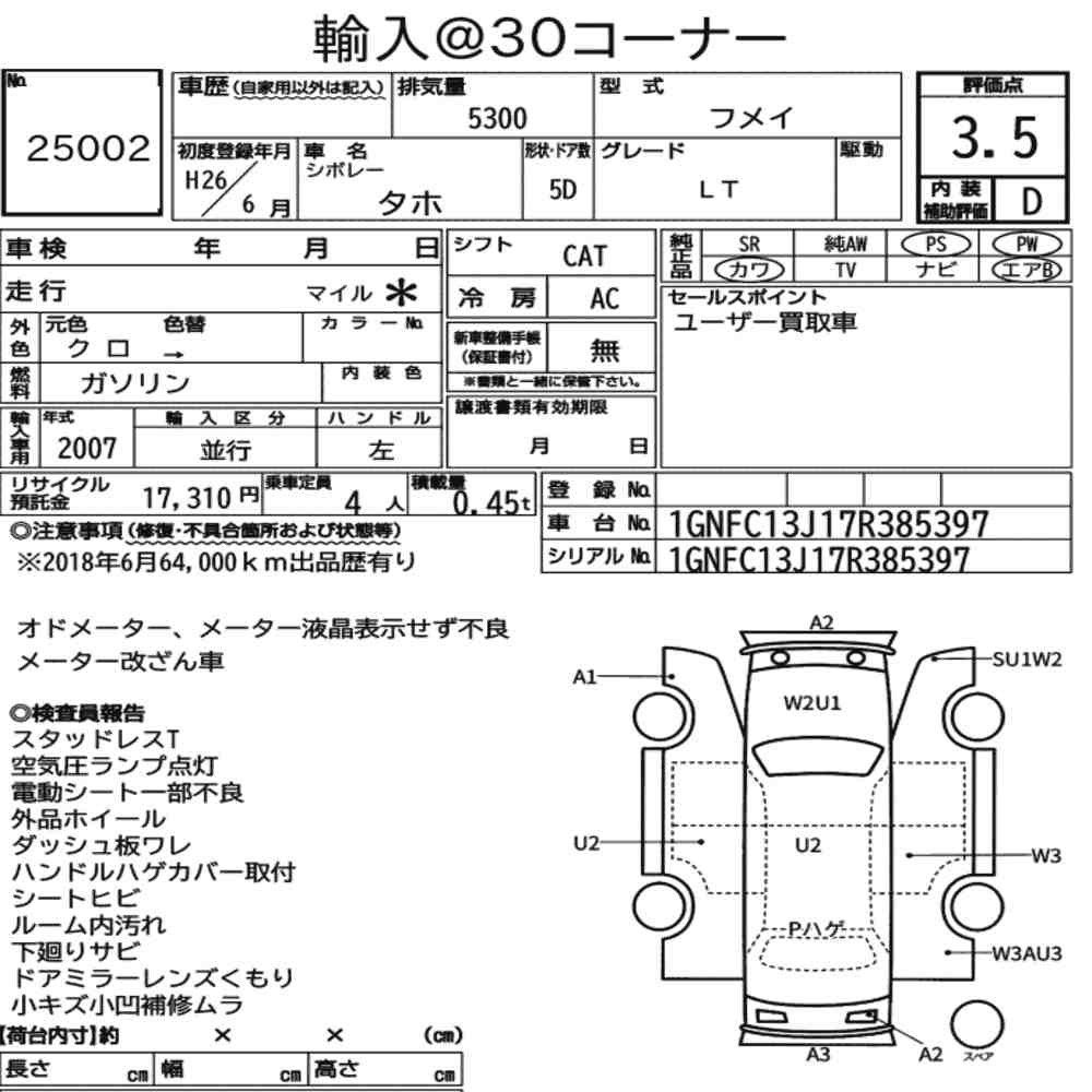 Arkusz aukcyjny — 2014 Chevrolet Tahoe 5D 4WD LT