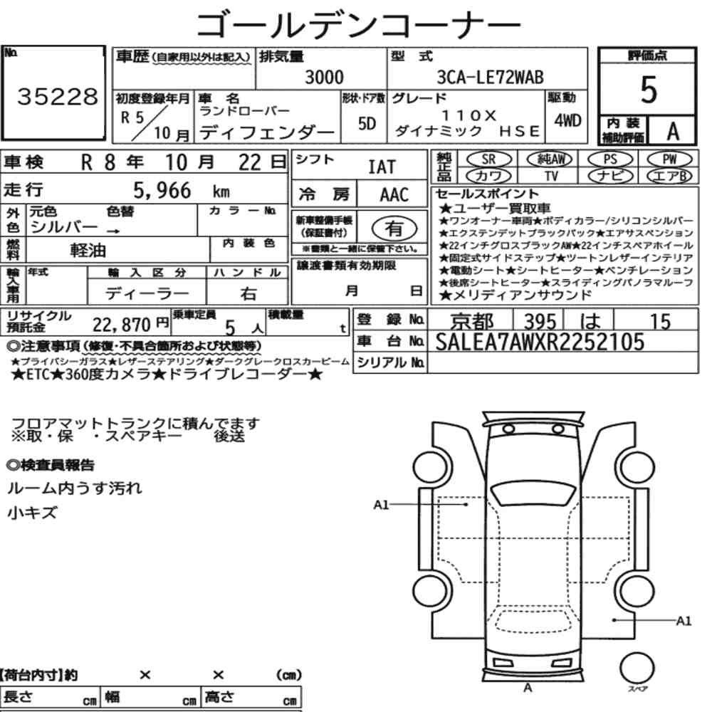 Arkusz aukcyjny — 2023 Land Rover Defender 5D 4WD 110 X-Dynamic Hse