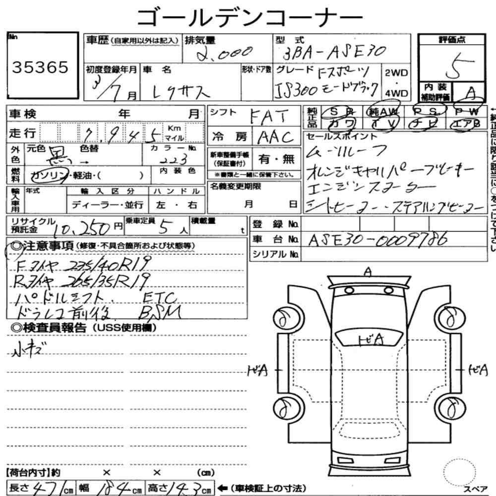 Arkusz aukcyjny — 2021 Lexus Is 4D IS300 F Sport Mode Black
