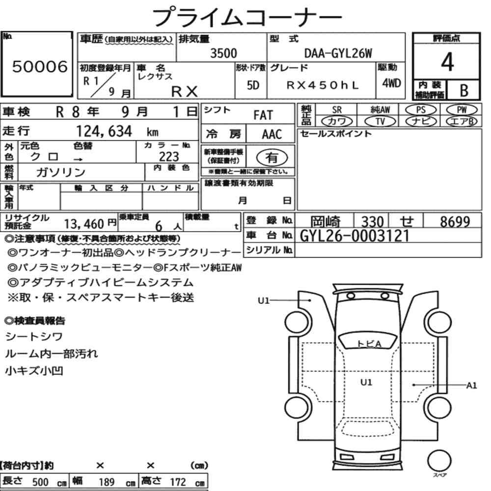 Arkusz aukcyjny — 2019 Lexus RX 4WD RX450HL
