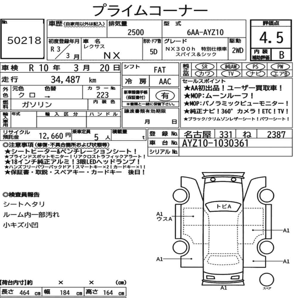 Arkusz aukcyjny — 2021 Lexus NX NX300H Special Edition Spice And Chic