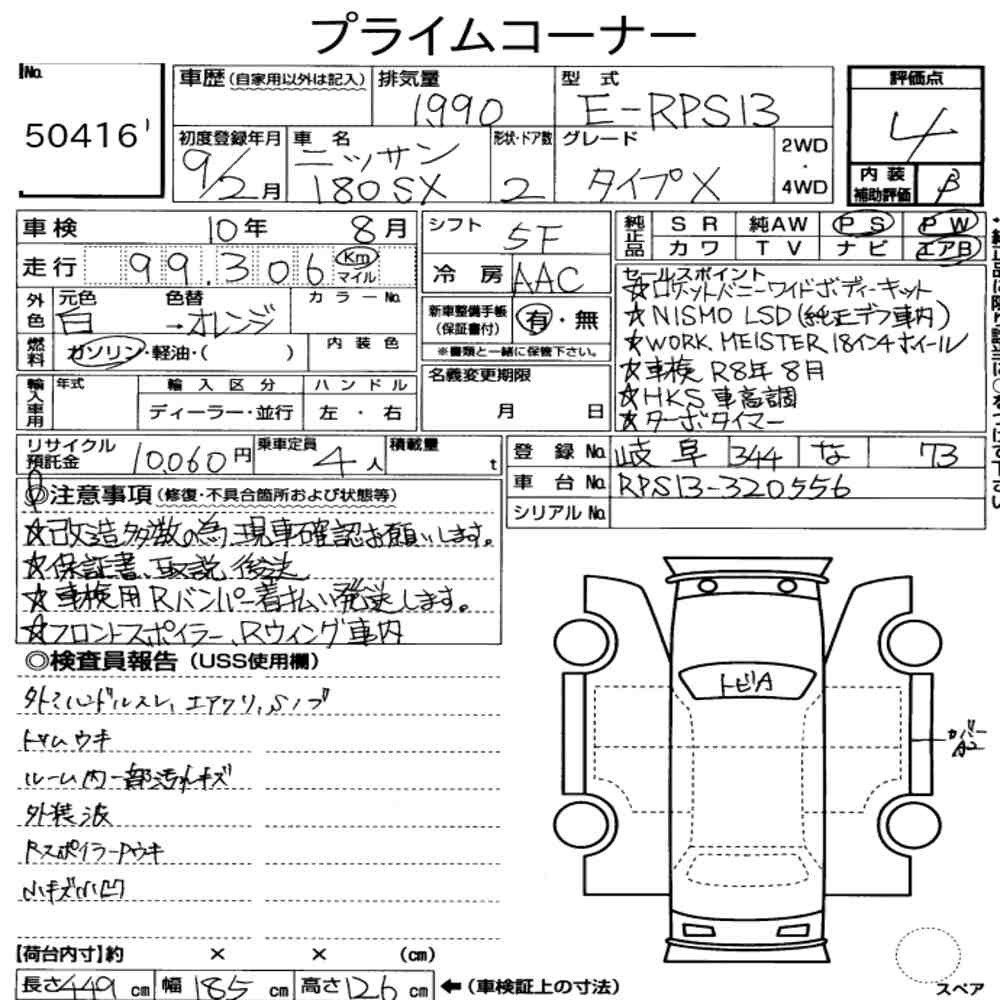 Arkusz aukcyjny — 1997 Nissan 180SX Type X