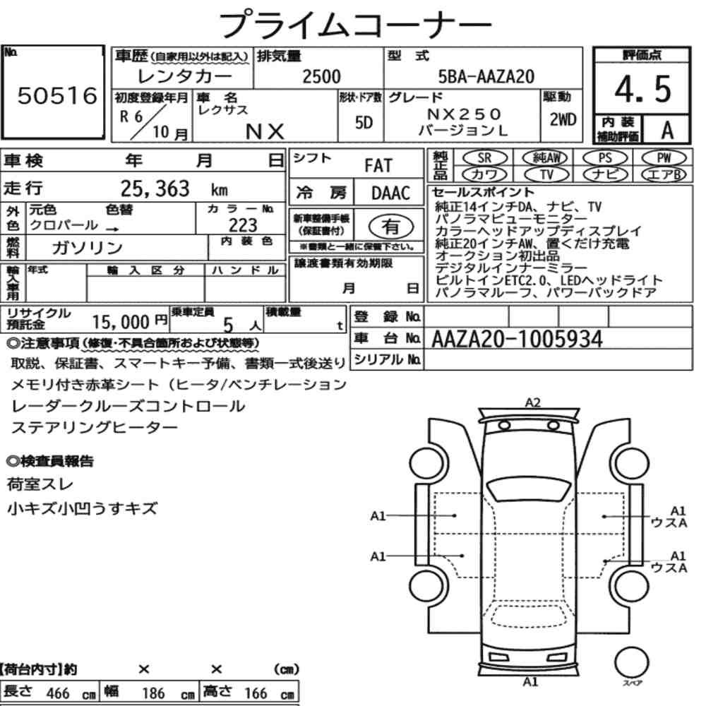 Arkusz aukcyjny — 2024 Lexus NX NX250 Version L