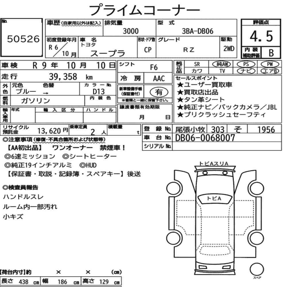 Arkusz aukcyjny — 2024 Toyota Supra RZ
