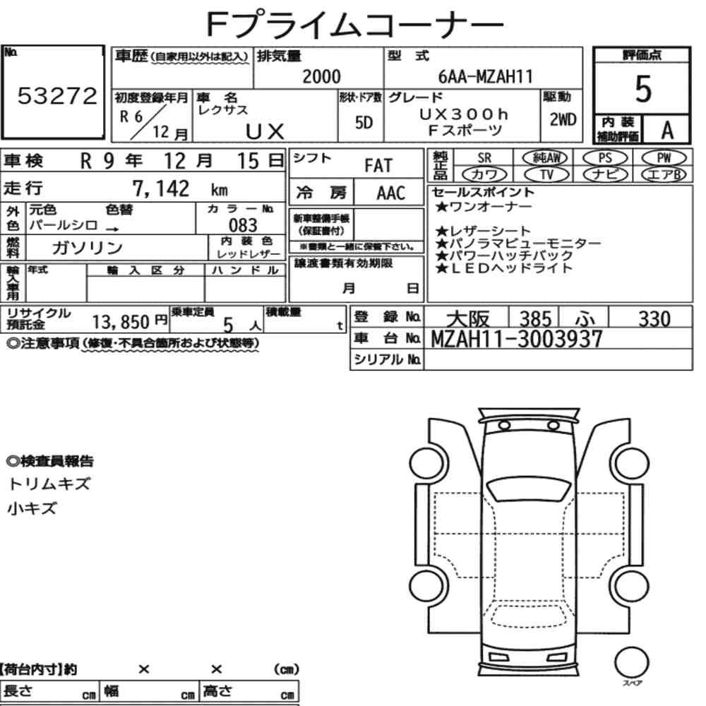 Arkusz aukcyjny — 2024 Lexus Ux UX300H F Sport