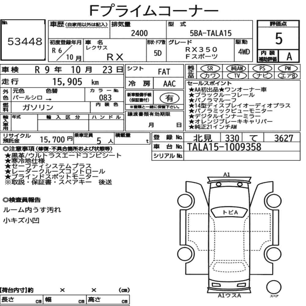 Arkusz aukcyjny — 2024 Lexus RX 4WD F Sport
