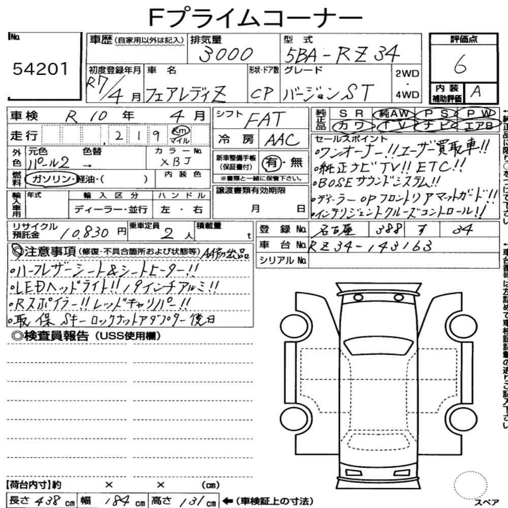 Arkusz aukcyjny — 2025 Nissan Fairlady Z CP Version ST
