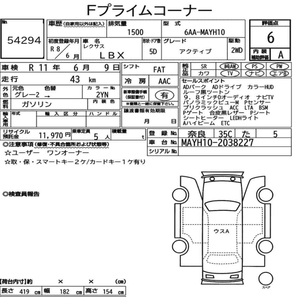Arkusz aukcyjny — 2026 Lexus LBX Active