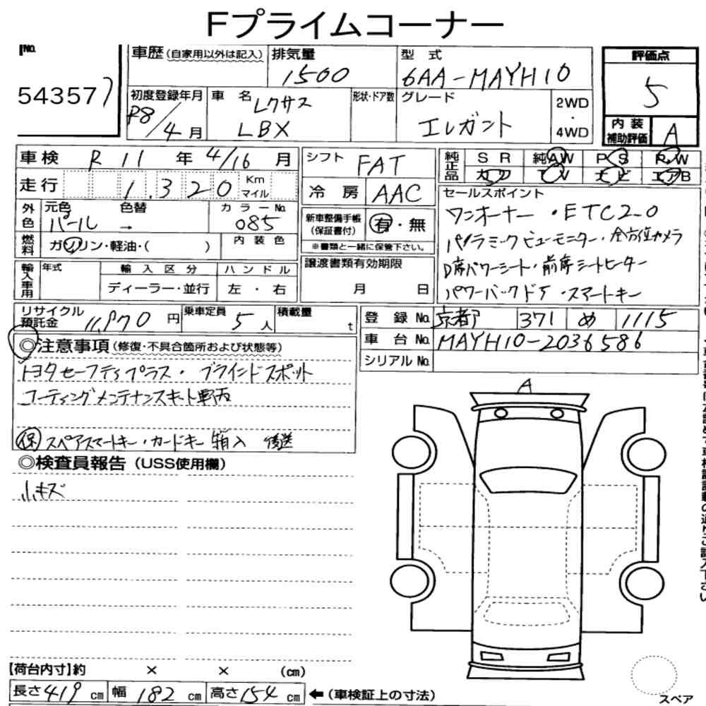 Arkusz aukcyjny — 2026 Lexus LBX Elegant
