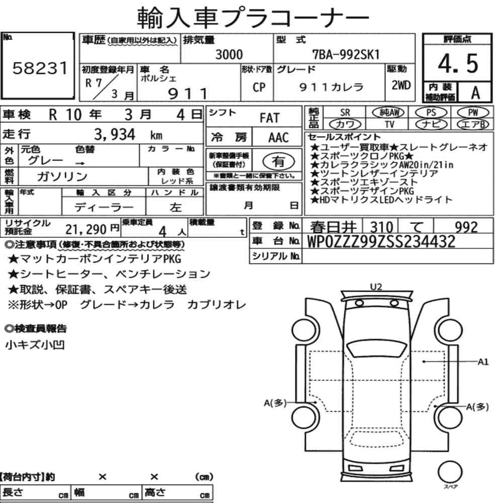 Arkusz aukcyjny — 2025 Porsche 992SK1