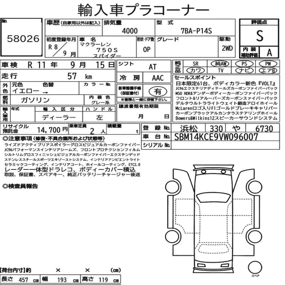 Arkusz aukcyjny — 2026 McLaren 750S Spider