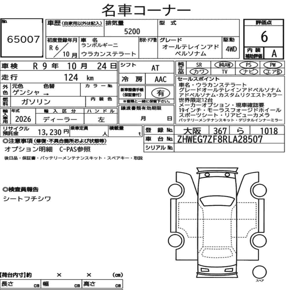Arkusz aukcyjny — 2024 Lamborghini ZFDGF