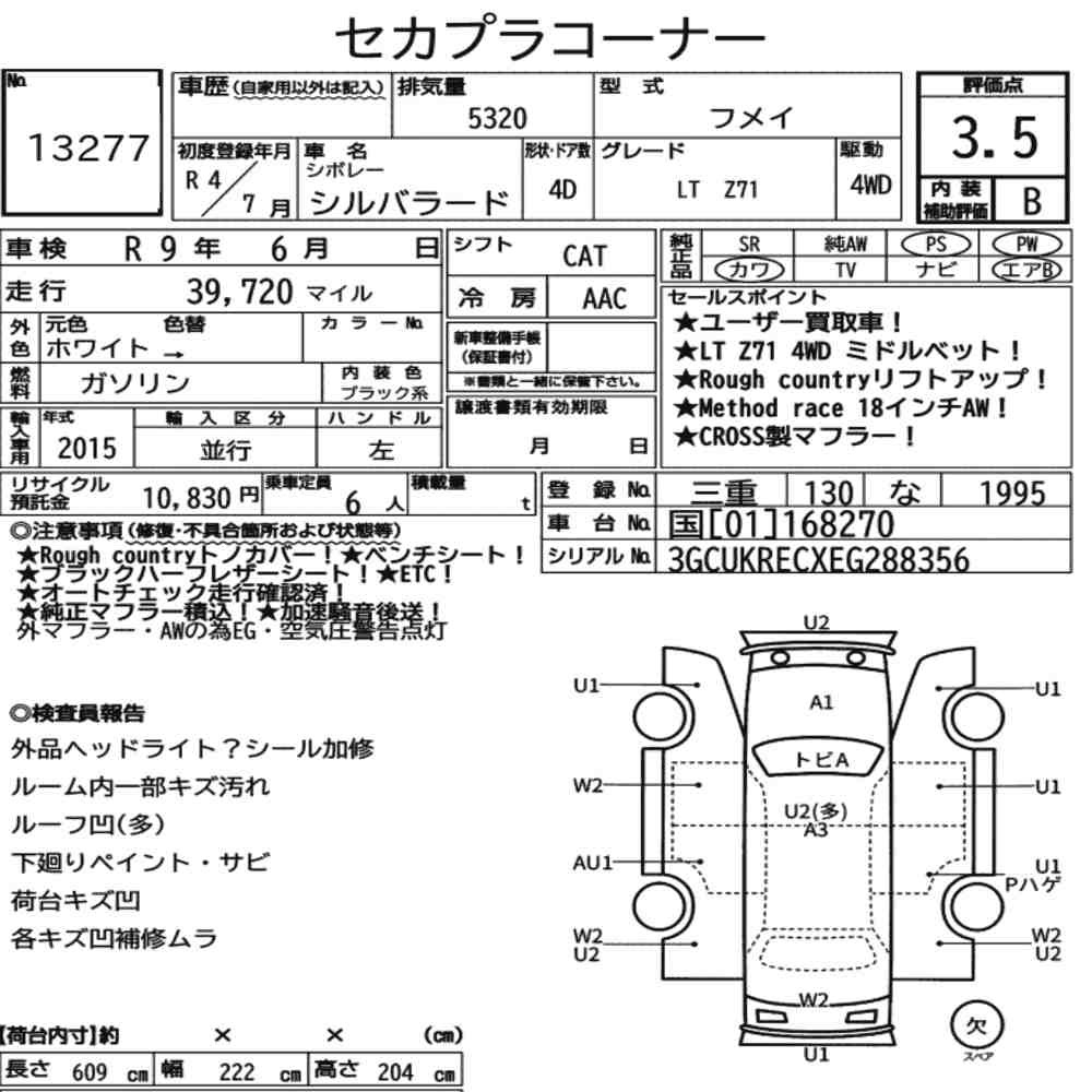 Arkusz aukcyjny — 2022 Chevrolet Silverado 4D 4WD