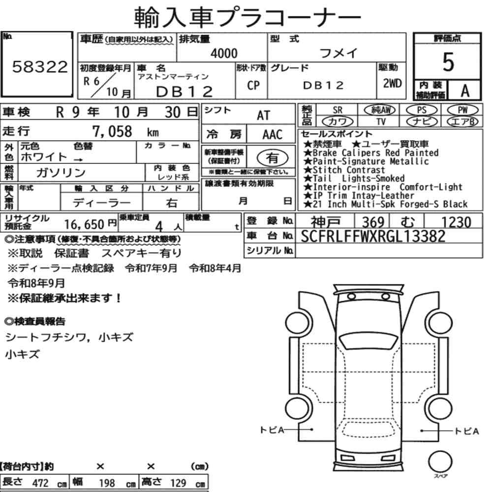 Arkusz aukcyjny — 2024 Aston Martin DB12 CP DB12