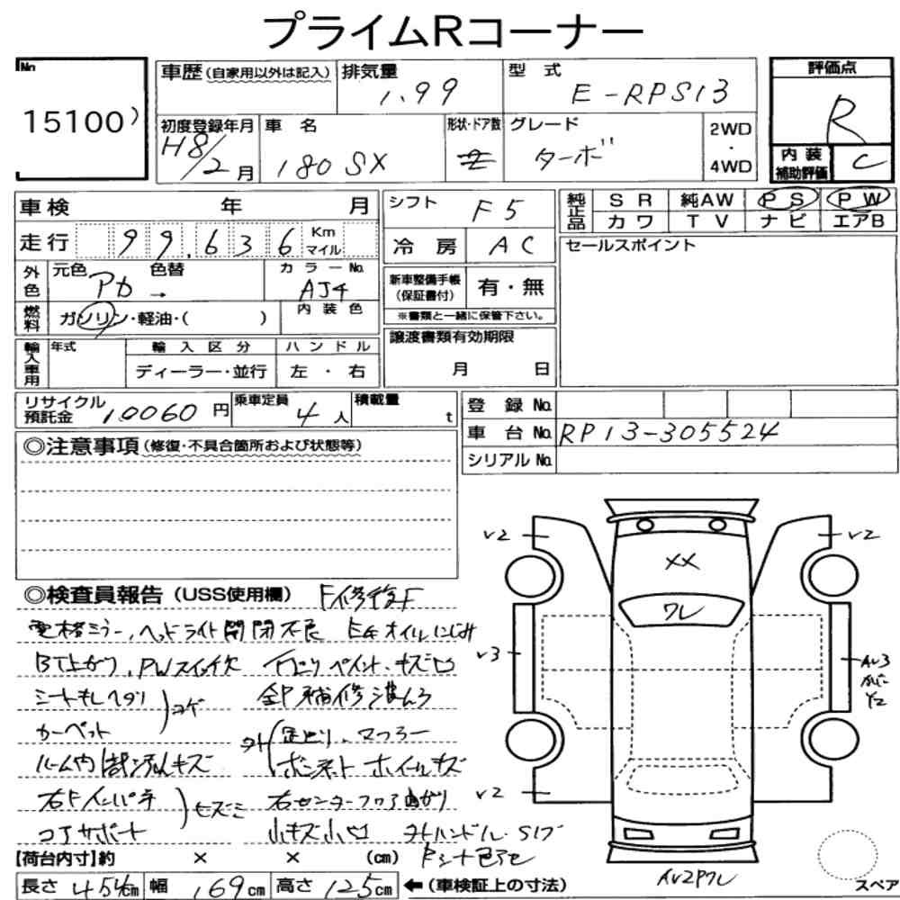 Arkusz aukcyjny — 1996 Nissan 180SX