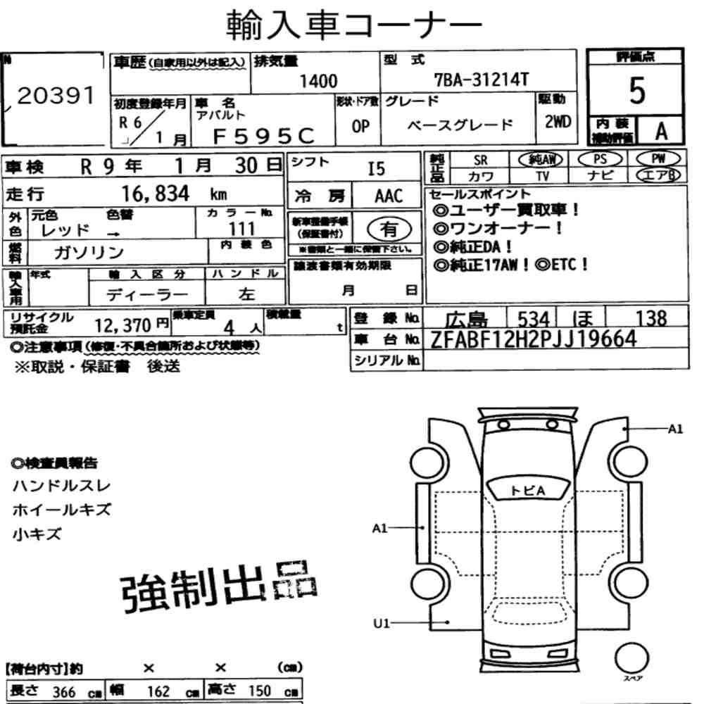 Arkusz aukcyjny — 2024 Abarth F595C Base Grade