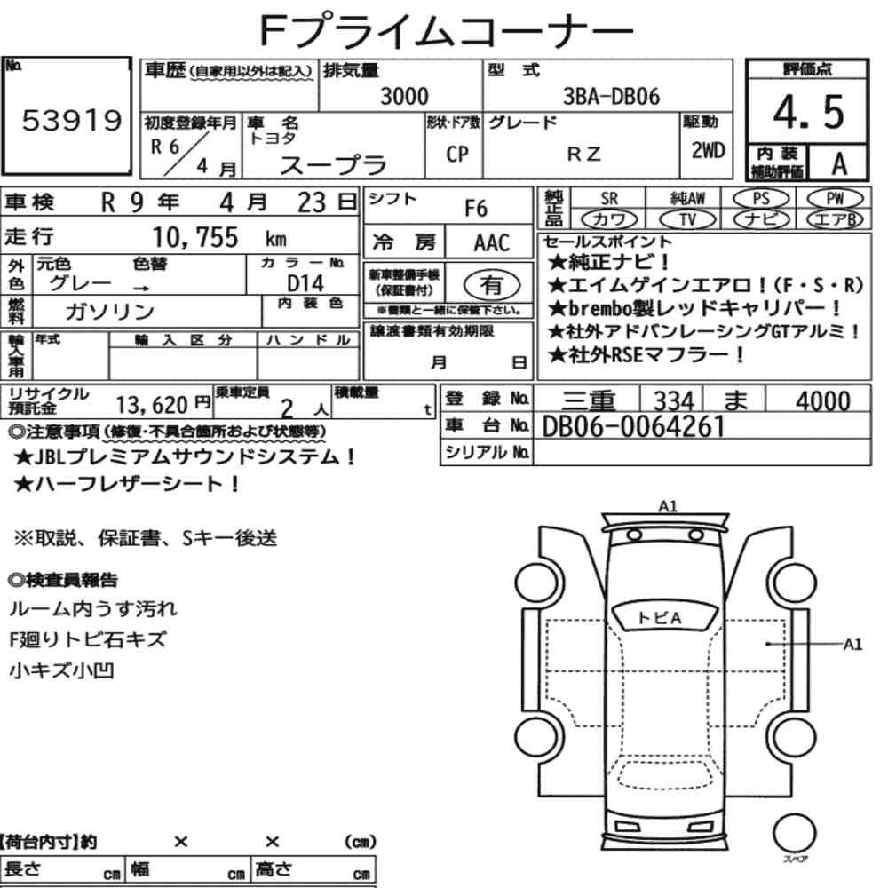 Arkusz aukcyjny — 2024 Toyota Supra RZ