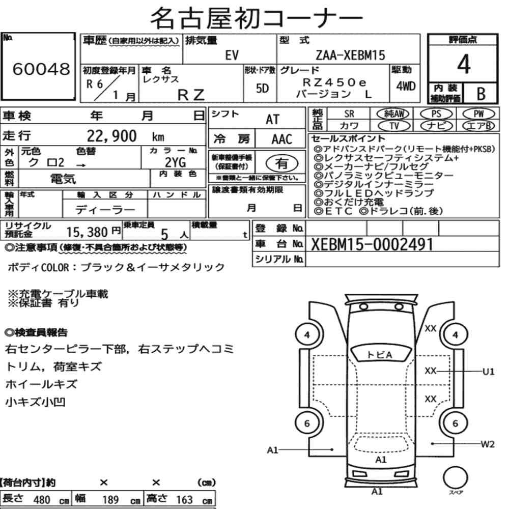 Arkusz aukcyjny — 2024 Lexus RZ 4WD RZ450E Version L